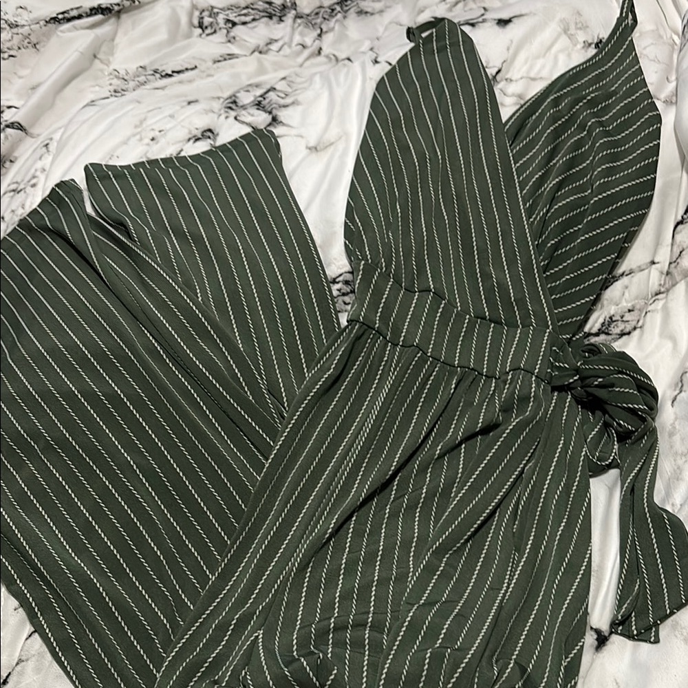 Kaileigh Elegant Green Striped Jumpsuit